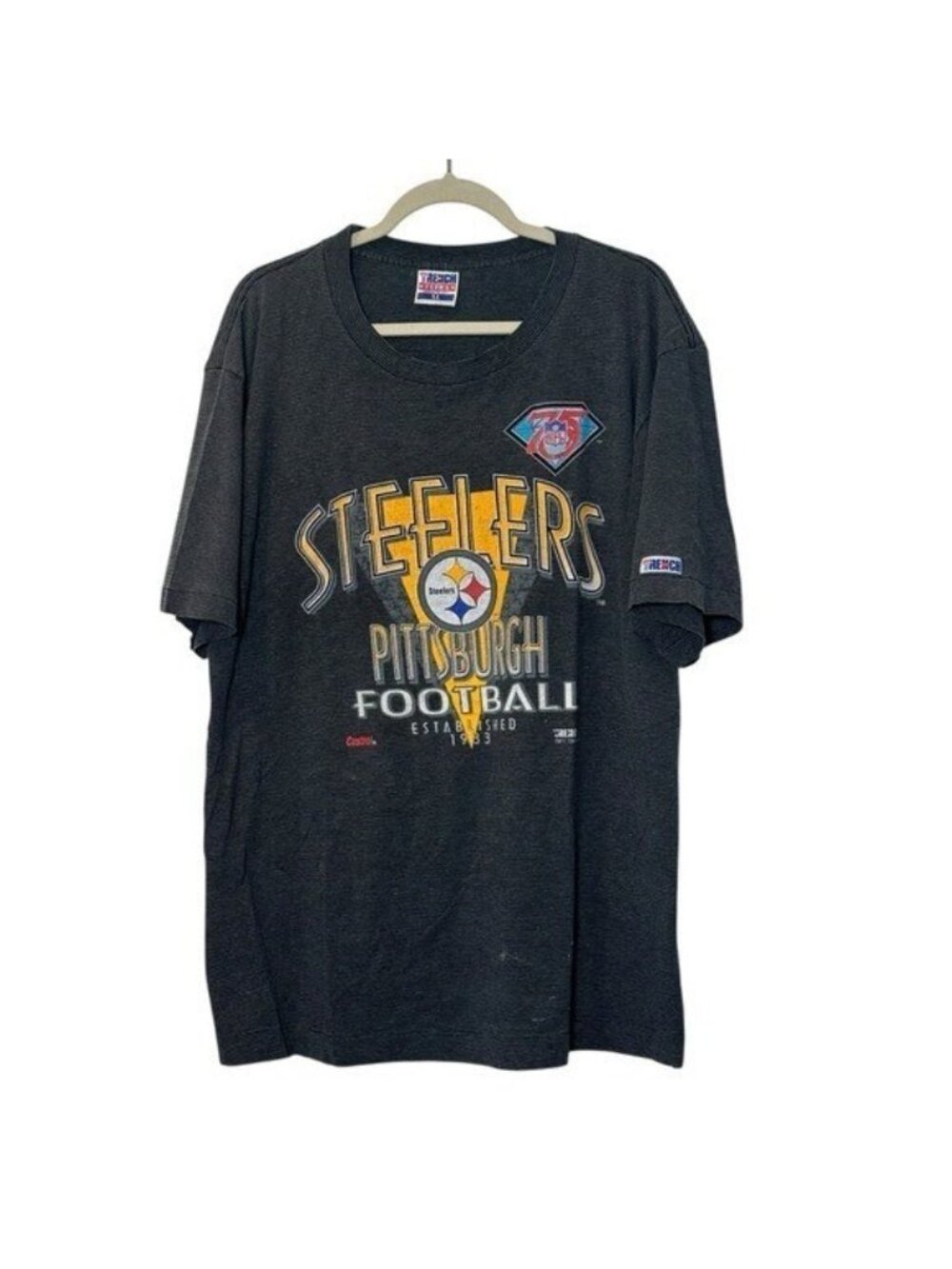 Pittsburgh Steelers XL Trench Made in USA Vintage Graphic T-Shirt Single Stitch